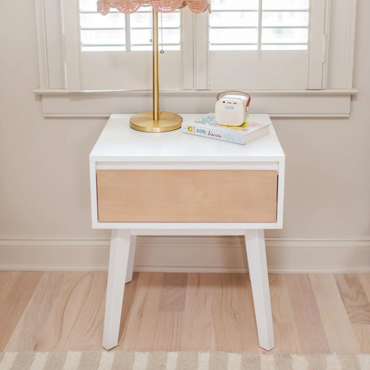 Scandinavian Wood Nightstand, Single-White and Blonde