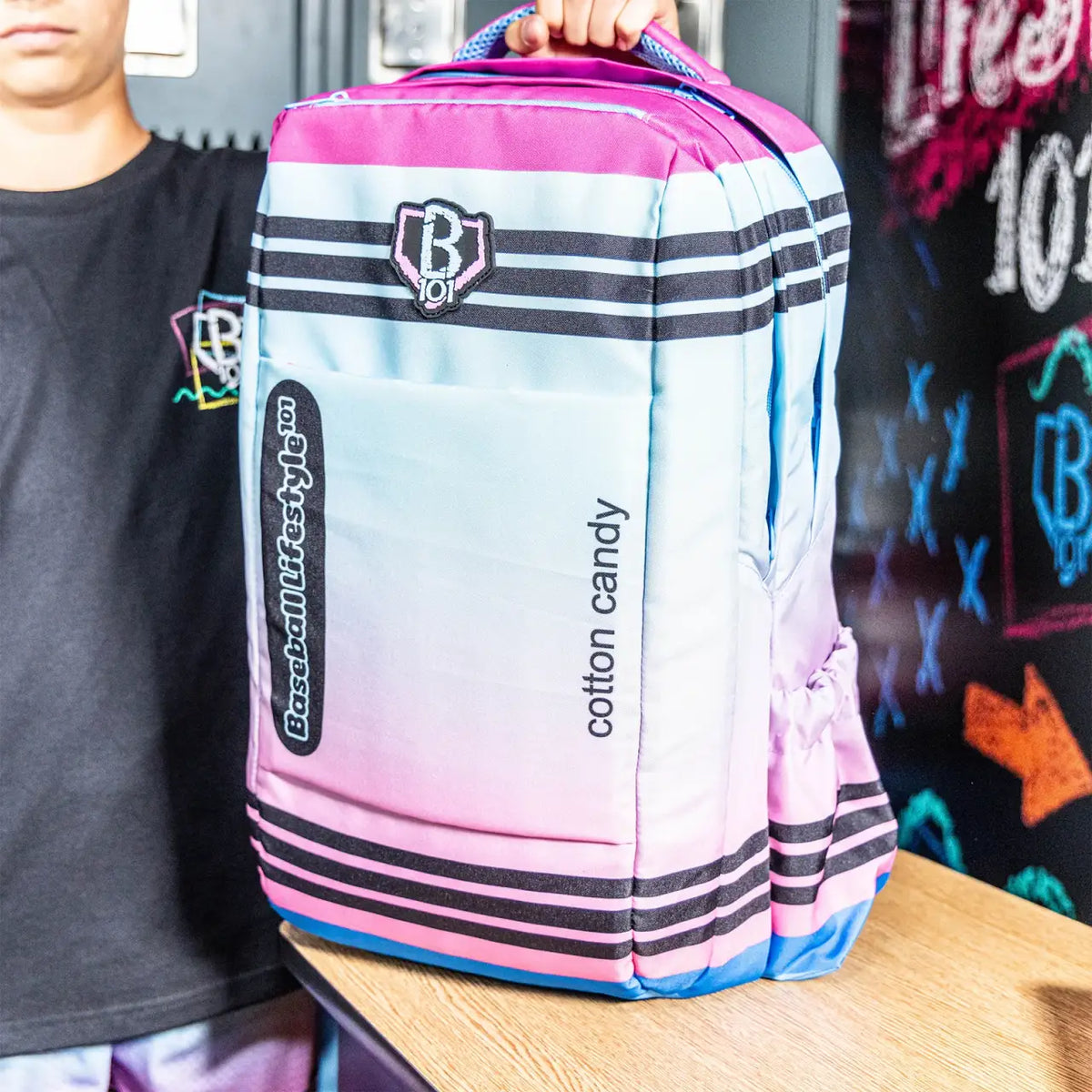 School Backpack in Cotton Candy Gradient with a Padded Laptop Compartment for Class and Game Days
