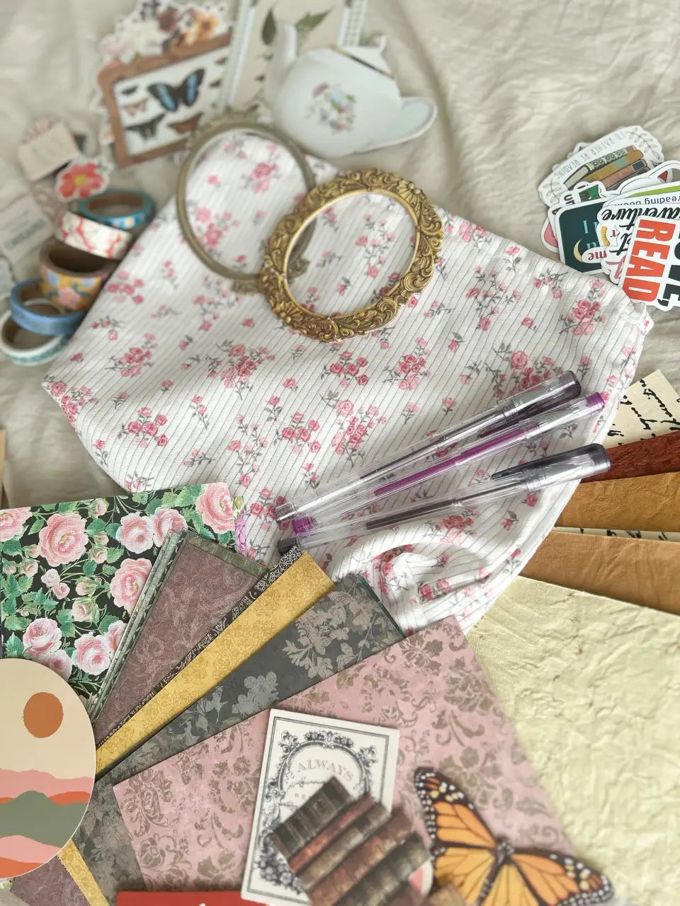 Scrapbook Kit Bundle with Zipper Pouch, Washi Tape, Die Cuts, Stickers, Gel Pens and Envelopes