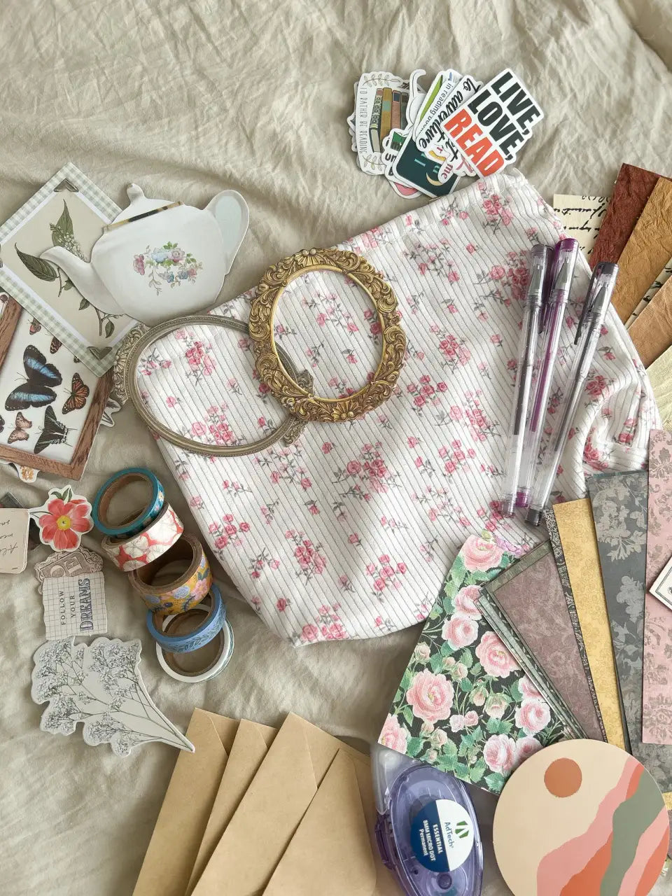 Scrapbook Kit Bundle with Zipper Pouch, Washi Tape, Die Cuts, Stickers, Gel Pens and Envelopes