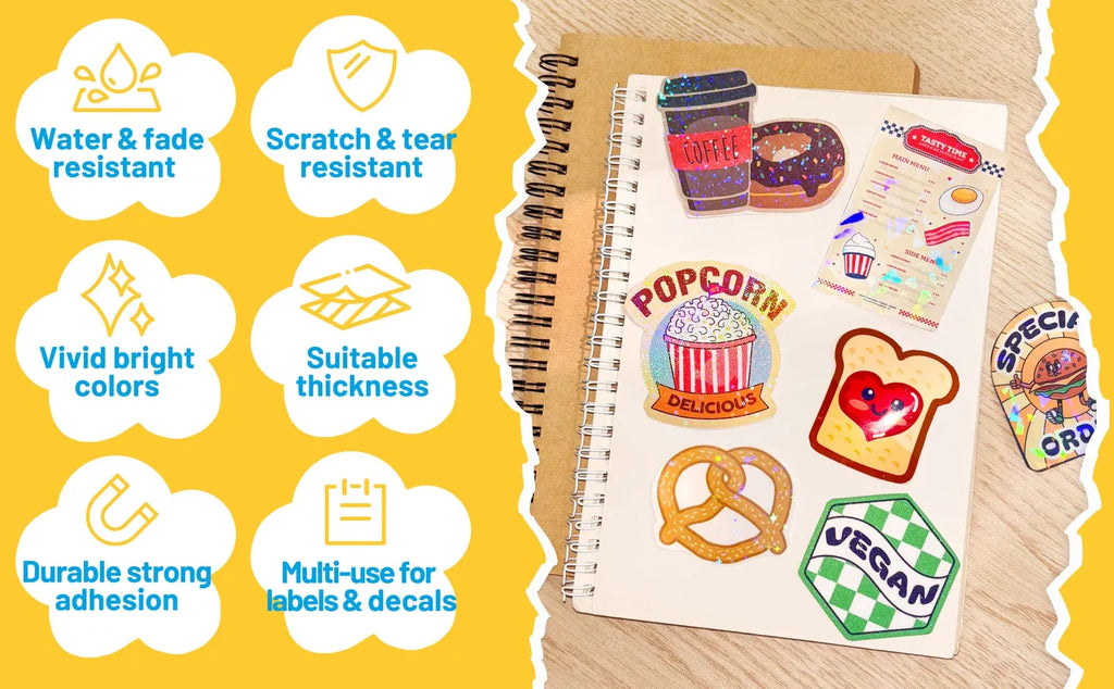 Self-Adhesive Laminating Sheets, A4 30-Pack in Clear, Glitter and Holographic Finishes for Stickers and Crafts