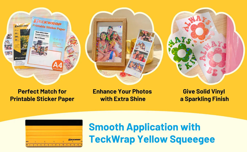 Self-Adhesive Laminating Sheets, A4 30-Pack in Clear, Glitter and Holographic Finishes for Stickers and Crafts