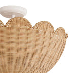 Semi Flush Mount Ceiling Light with a Scalloped Tulip Rattan Shade and Two E26 Sockets for Indoor Spaces
