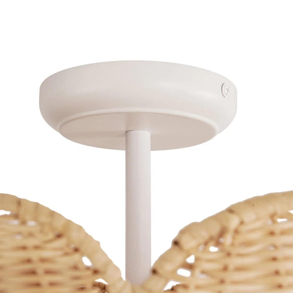 Semi Flush Mount Ceiling Light with a Scalloped Tulip Rattan Shade and Two E26 Sockets for Indoor Spaces
