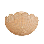 Semi Flush Mount Ceiling Light with a Scalloped Tulip Rattan Shade and Two E26 Sockets for Indoor Spaces