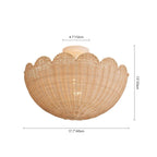 Semi Flush Mount Ceiling Light with a Scalloped Tulip Rattan Shade and Two E26 Sockets for Indoor Spaces