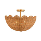 Semi Flush Mount Ceiling Light with a Scalloped Tulip Rattan Shade and Two E26 Sockets for Indoor Spaces