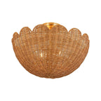 Semi Flush Mount Ceiling Light with a Scalloped Tulip Rattan Shade and Two E26 Sockets for Indoor Spaces