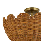 Semi Flush Mount Ceiling Light with a Scalloped Tulip Rattan Shade and Two E26 Sockets for Indoor Spaces