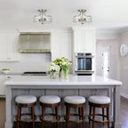 Semi Flush Mount Ceiling Light with Brushed Nickel Frame and Clear Hammered Glass Drum Shade