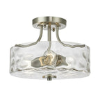 Semi Flush Mount Ceiling Light with Brushed Nickel Frame and Clear Hammered Glass Drum Shade