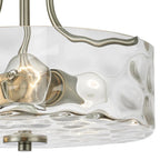 Semi Flush Mount Ceiling Light with Brushed Nickel Frame and Clear Hammered Glass Drum Shade