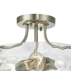 Semi Flush Mount Ceiling Light with Brushed Nickel Frame and Clear Hammered Glass Drum Shade