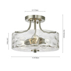 Semi Flush Mount Ceiling Light with Brushed Nickel Frame and Clear Hammered Glass Drum Shade