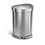 Semi-Round Stainless Steel Step Trash Can, 60L-Brushed
