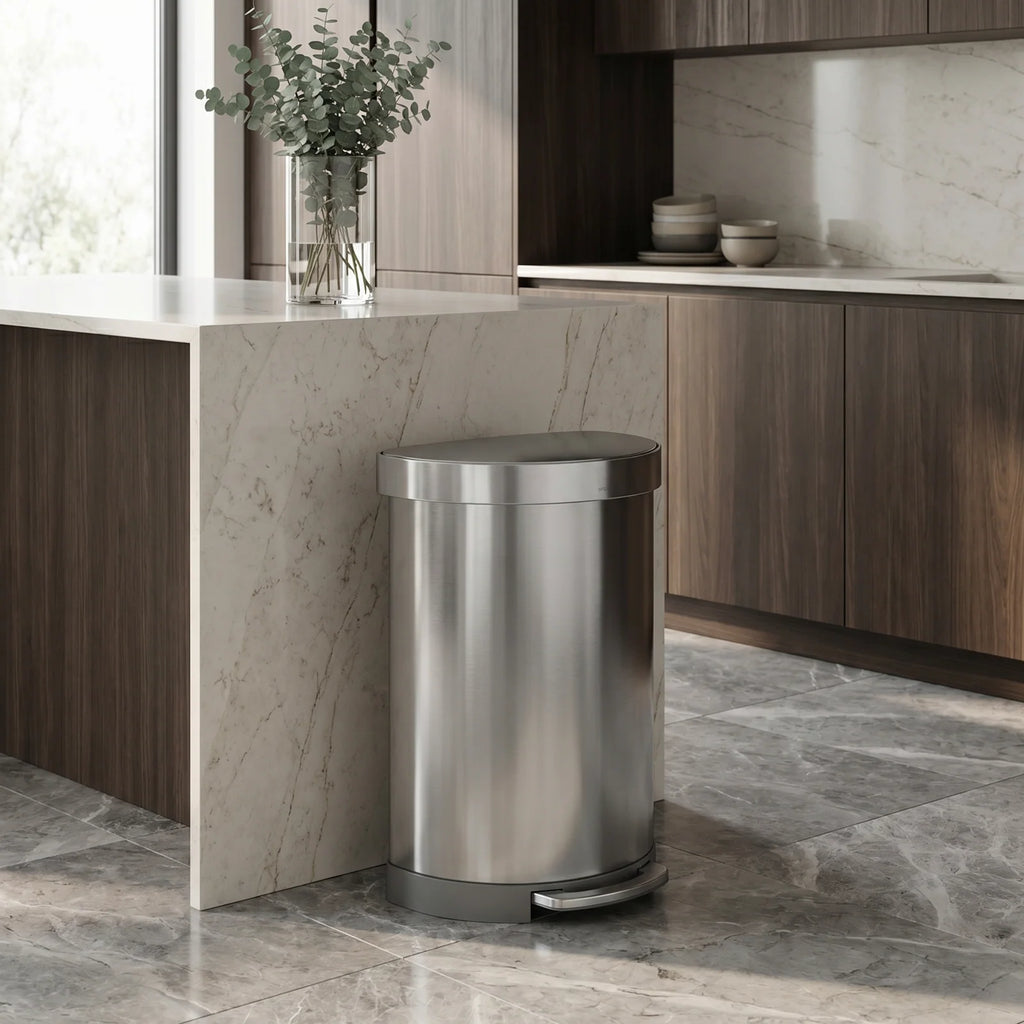 Semi-Round Stainless Steel Step Trash Can