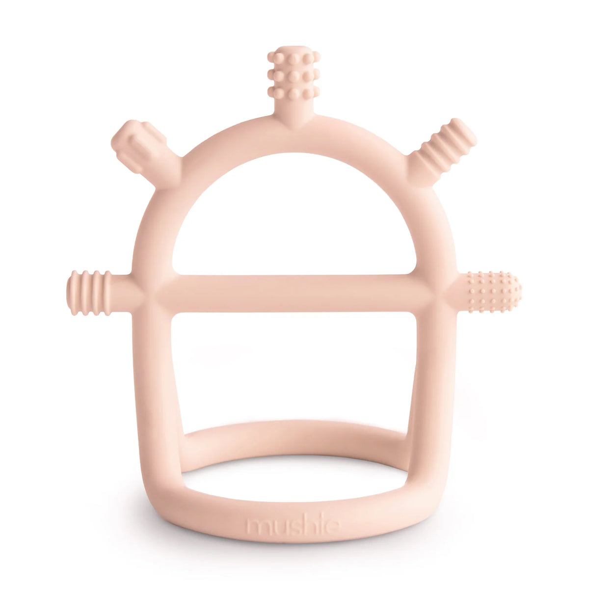 Sensory Baby Teether with an Easy-to-Grip Interior Handle and Textured Food Grade Silicone Surfaces — Blush
