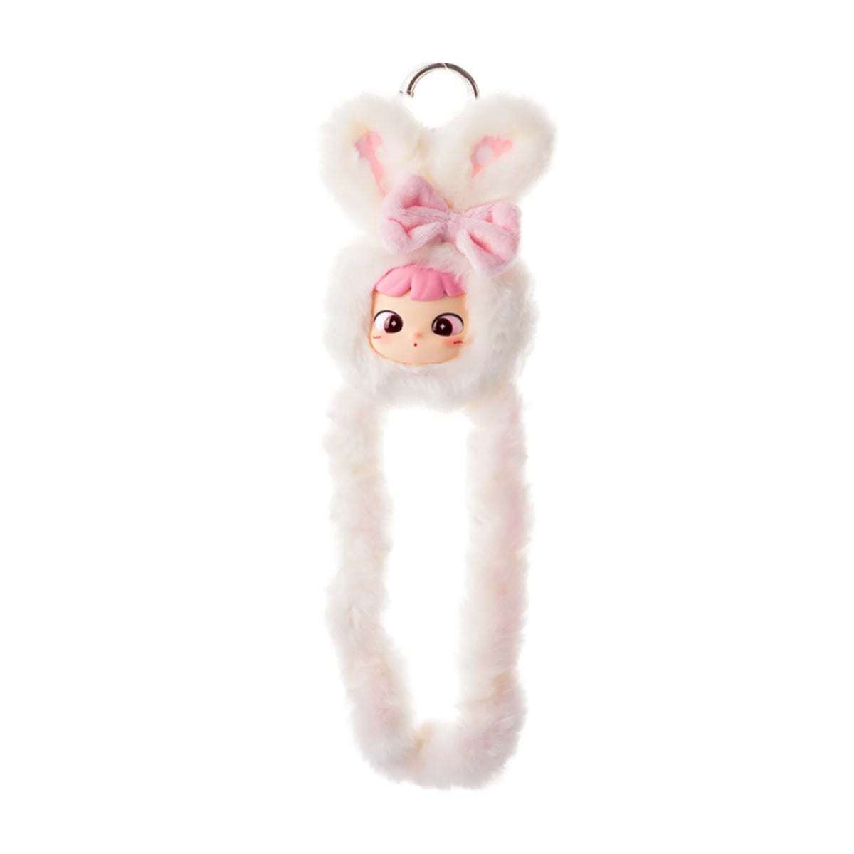 Sensory Fidget Plush Pendant with Twistable Tangle Design, Collectible Bunny Characters and Clip-On Keychain St — Snowy Bunny