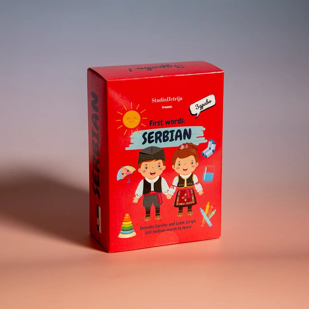 Serbian Beginner Flashcards for Ages 3+ — 100 Illustrated Cards in Cyrillic and Latinica Scripts