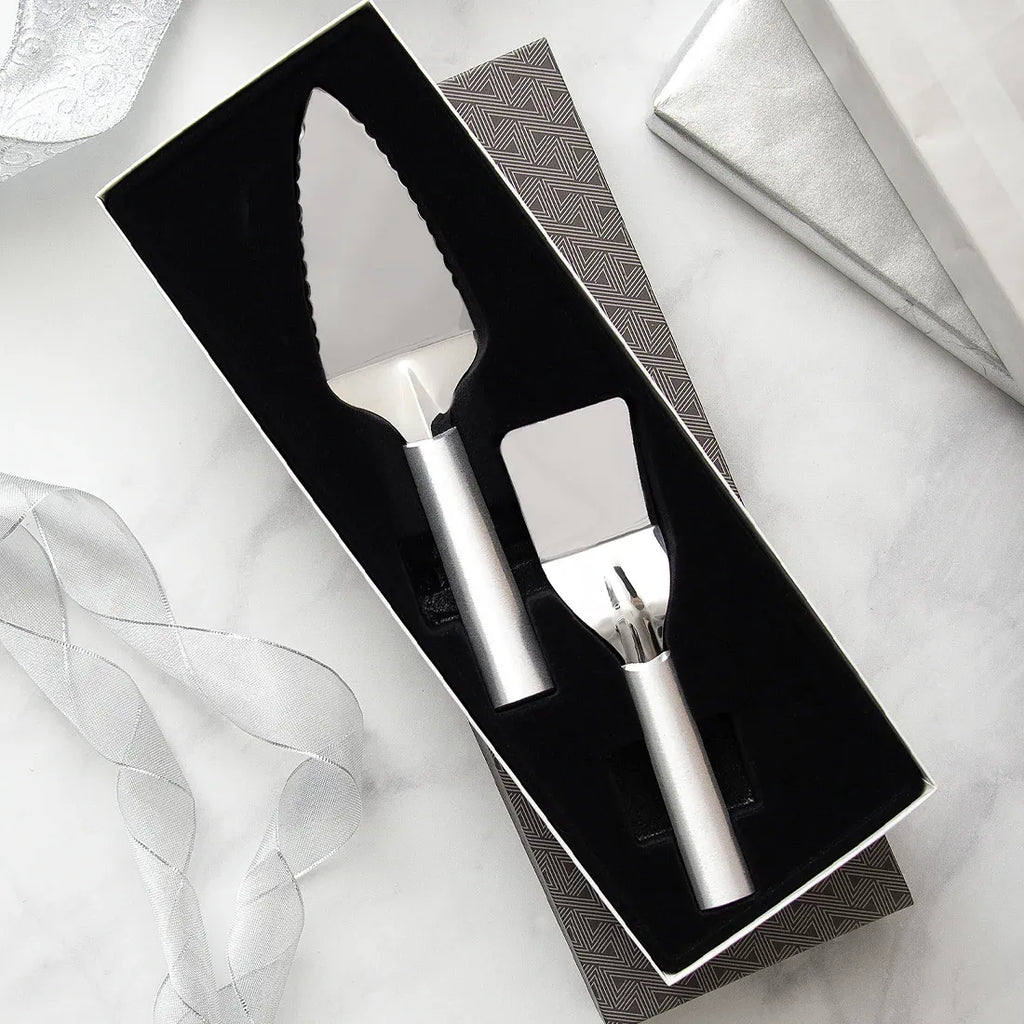 Serving Utensil Gift Set with a Mini Server and Serrated Pie Server, Two Stainless Steel Pieces in a Gift Box — Silver (S37)