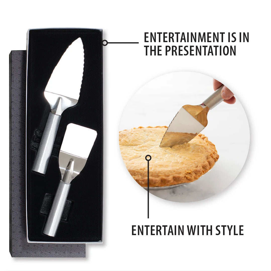 Serving Utensil Gift Set with a Mini Server and Serrated Pie Server, Two Stainless Steel Pieces in a Gift Box