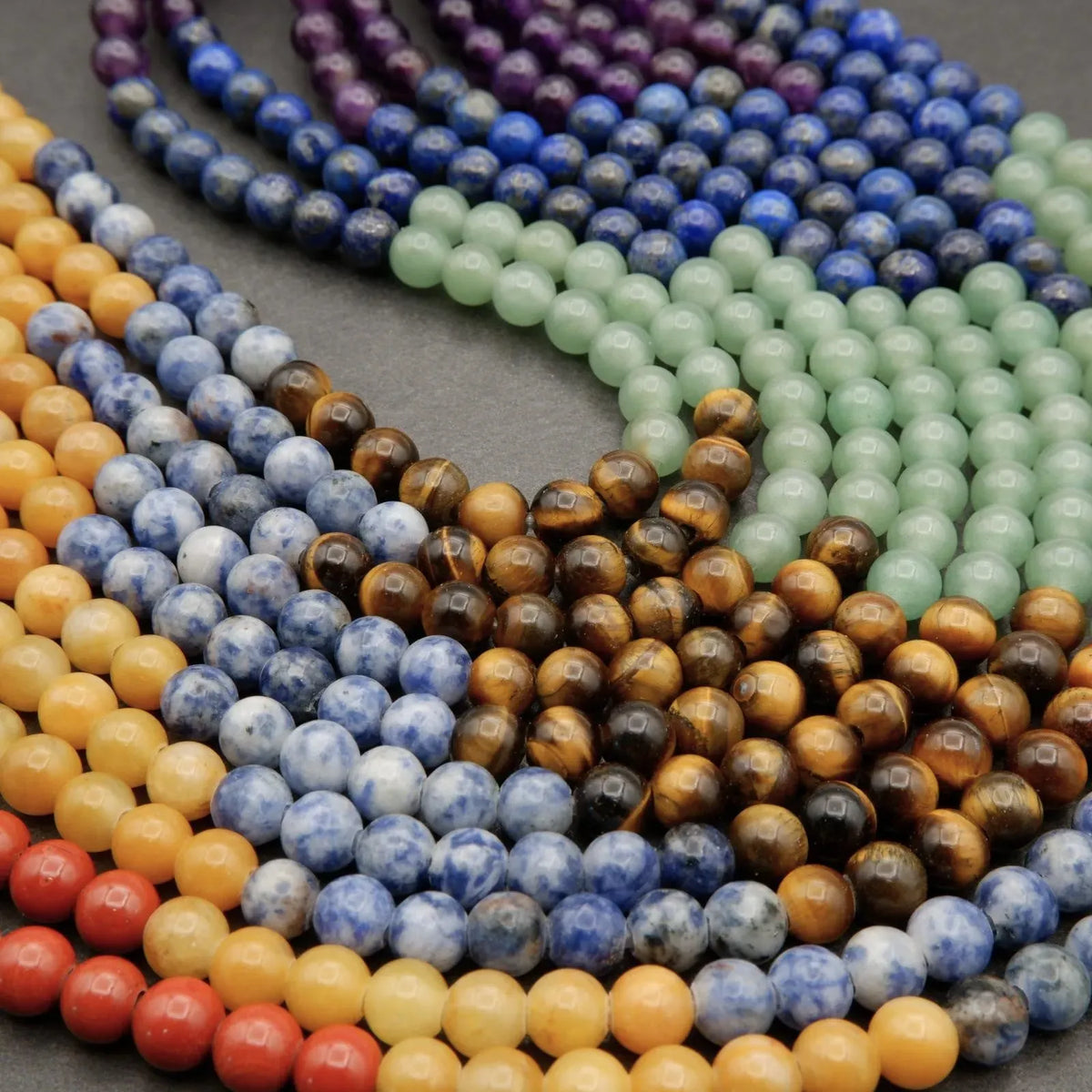 Seven Chakra Natural Stone Beads, Smooth Round 6mm, 8mm or 10mm