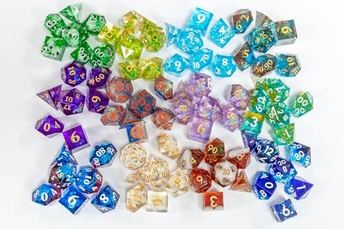 Sharp Edge Polyhedral Dice Set with Hand-Poured Resin Designs for Tabletop Role-Playing Games