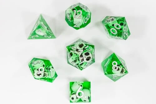 Sharp Edge Polyhedral Dice Set with Hand-Poured Resin Designs for Tabletop Role-Playing Games
