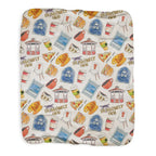 Sherpa Throw Blanket with Stars Hollow Icons, Soft Mink Touch Front and Tan Back in Three Sizes