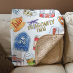 Sherpa Throw Blanket with Stars Hollow Icons, Soft Mink Touch Front and Tan Back in Three Sizes