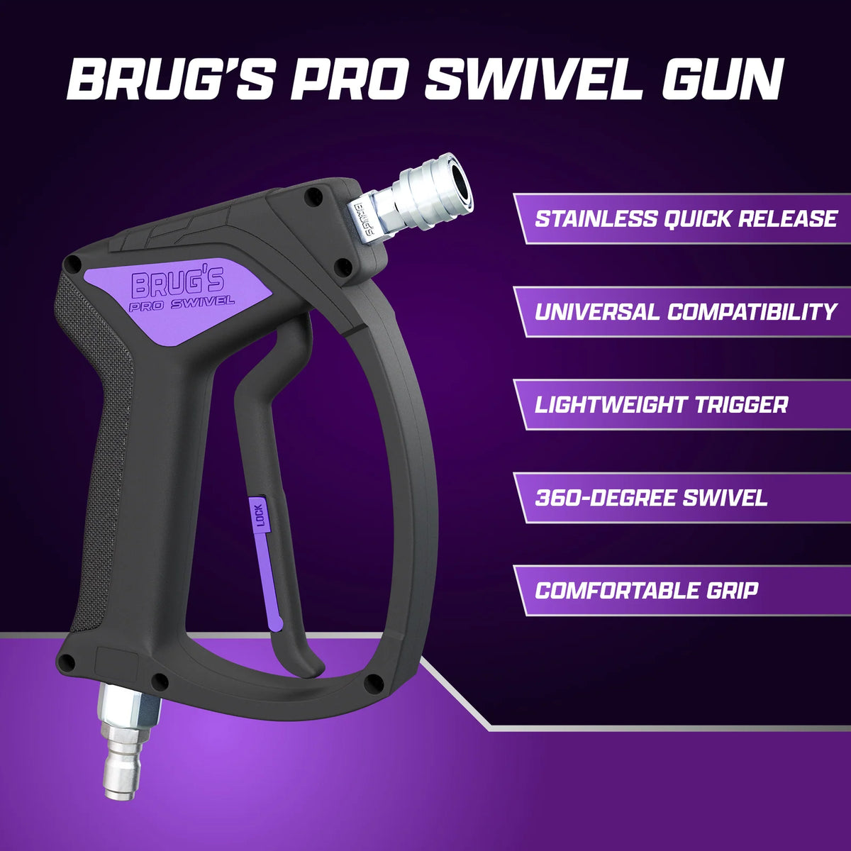 Short Pressure Washer Gun with a 360° Swivel Inlet and Easy-Pull Trigger for Car Detailing and Outdoor Cleaning
