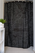 Shower Curtain in Dark Tattoo Flash Design with Intricate Detailing and Water-Resistant Polyester — 71" × 74"
