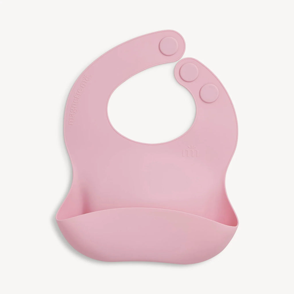 Silicone Baby Bib with Magnetic Closures for Easy Mealtime Cleanup and Quick One-Handed On and Off