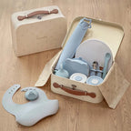Silicone Baby Feeding Gift Set in Ether/Sky Blue with a Suction Bowl and Lidded Plate for First Meals