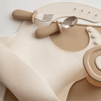 Silicone Baby Feeding Gift Set in Ether/Sky Blue with a Suction Bowl and Lidded Plate for First Meals