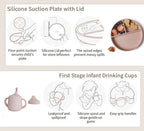 Silicone Baby Feeding Gift Set in Ether/Sky Blue with a Suction Bowl and Lidded Plate for First Meals