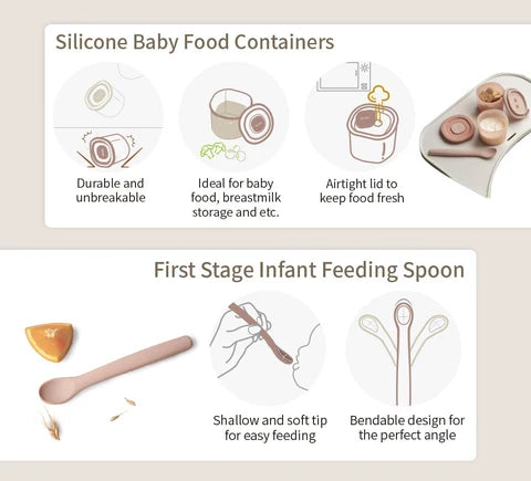 Silicone Baby Feeding Gift Set in Ether/Sky Blue with a Suction Bowl and Lidded Plate for First Meals
