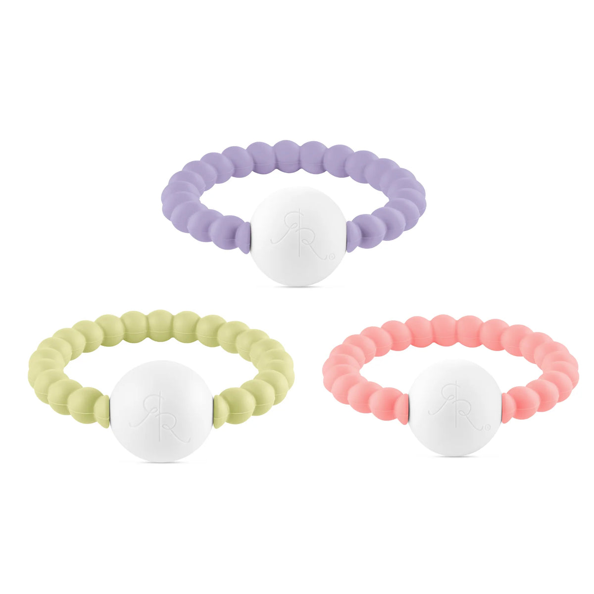 Silicone Baby Teether Rattle 3-Pack in Multiple Colors for Teething and Early Sensory Play — 3 Pack Lavender