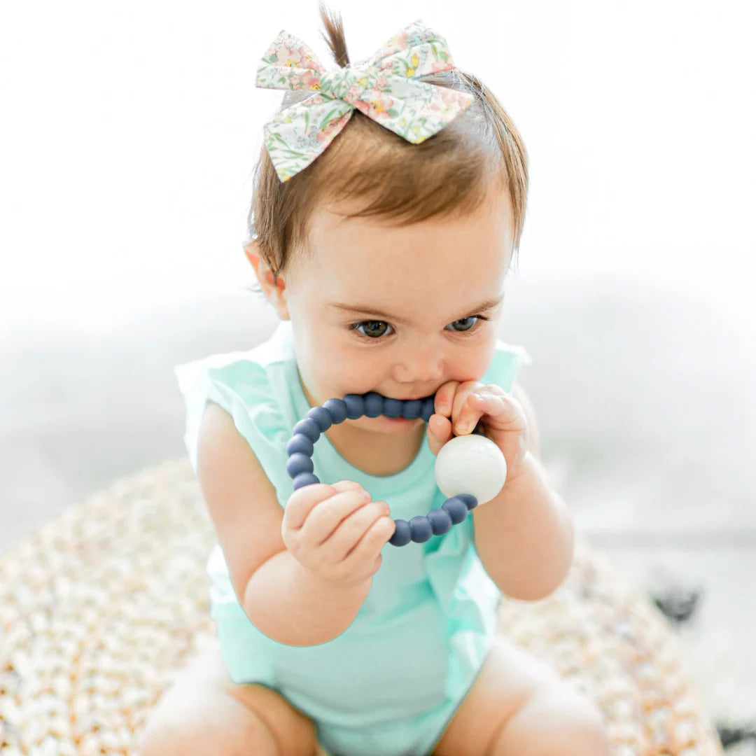Silicone Baby Teether Rattle 3-Pack in Multiple Colors for Teething and Early Sensory Play