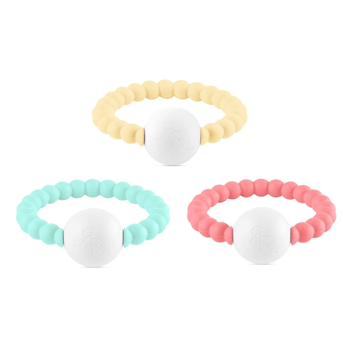 Silicone Baby Teether Rattle 3-Pack in Multiple Colors for Teething and Early Sensory Play — 3 Pack Buttercream