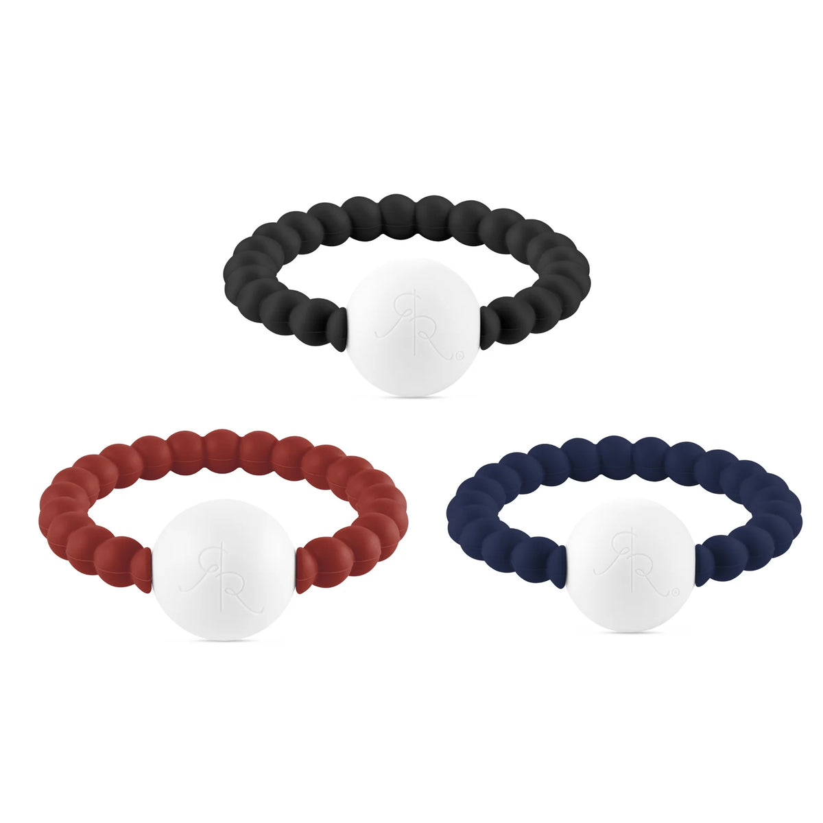 Silicone Baby Teether Rattle 3-Pack in Multiple Colors for Teething and Early Sensory Play — 3 Pack Black