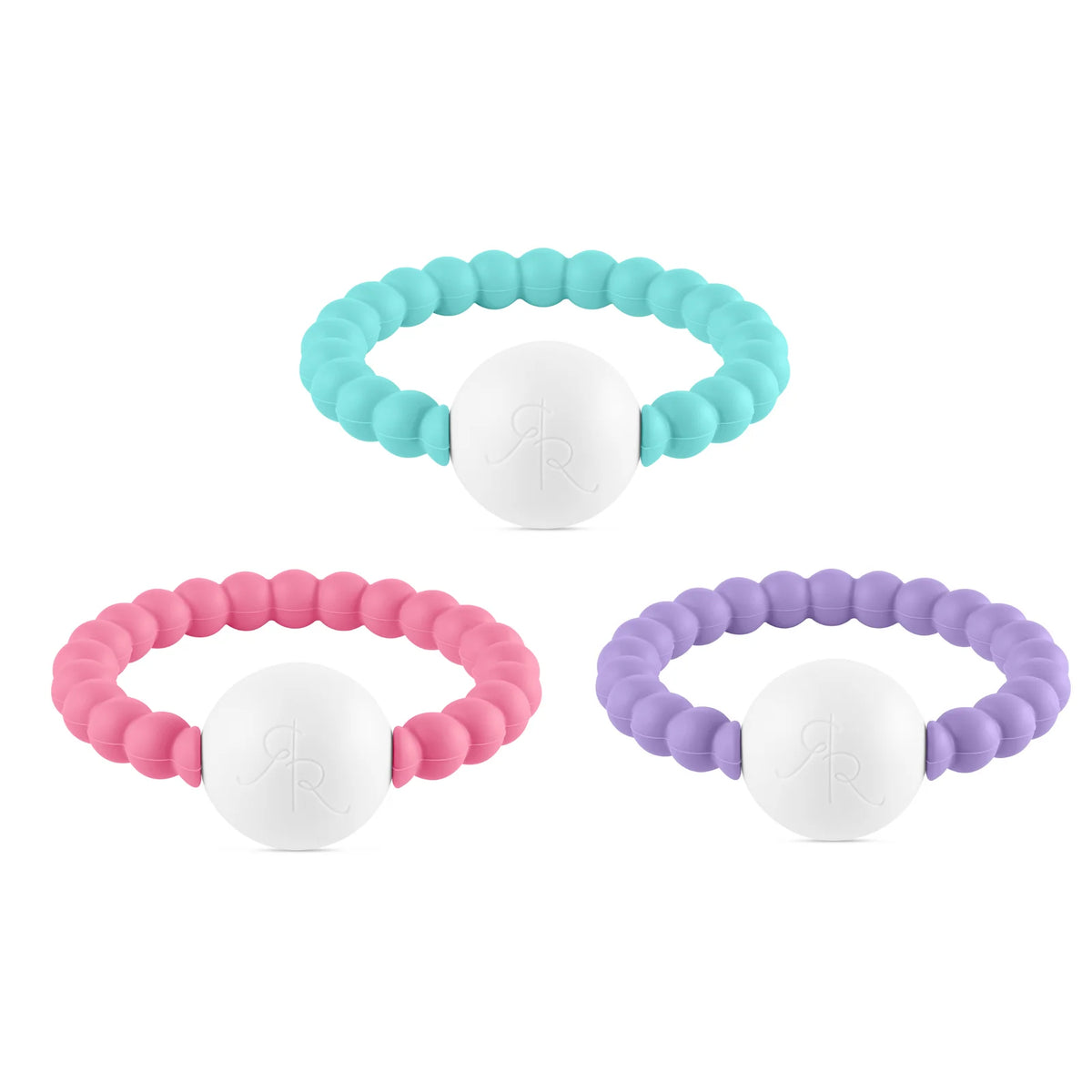 Silicone Baby Teether Rattle 3-Pack in Multiple Colors for Teething and Early Sensory Play — 3 Pack Breeze