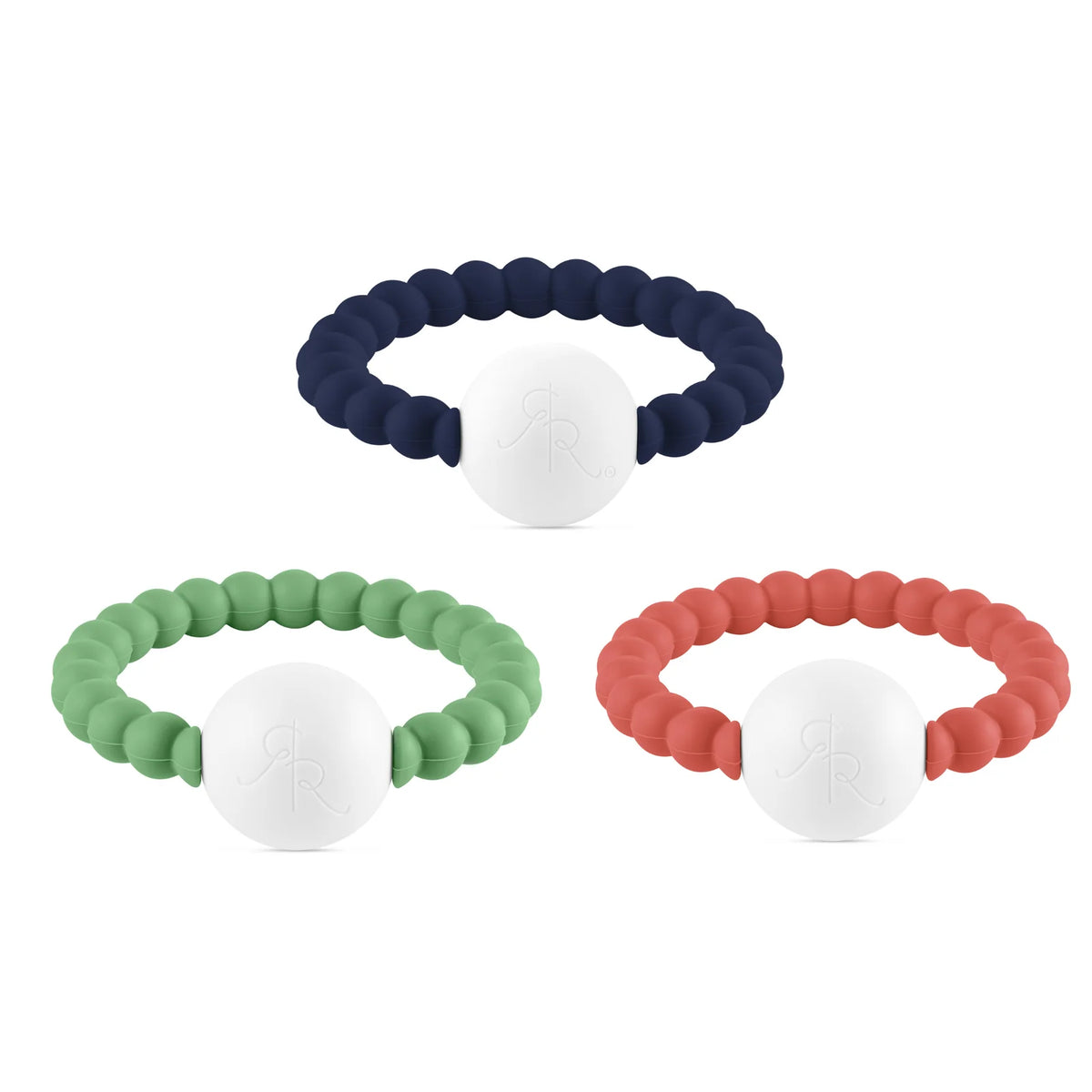 Silicone Baby Teether Rattle 3-Pack in Multiple Colors for Teething and Early Sensory Play — 3 Pack Captain
