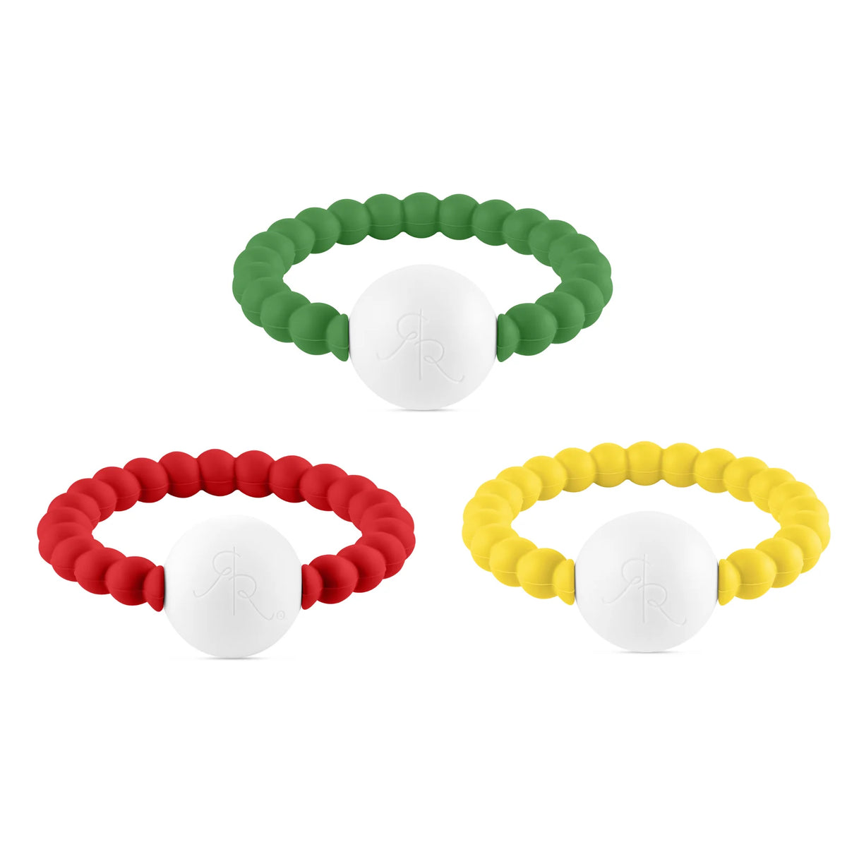 Silicone Baby Teether Rattle 3-Pack in Multiple Colors for Teething and Early Sensory Play — 3 Pack Clover