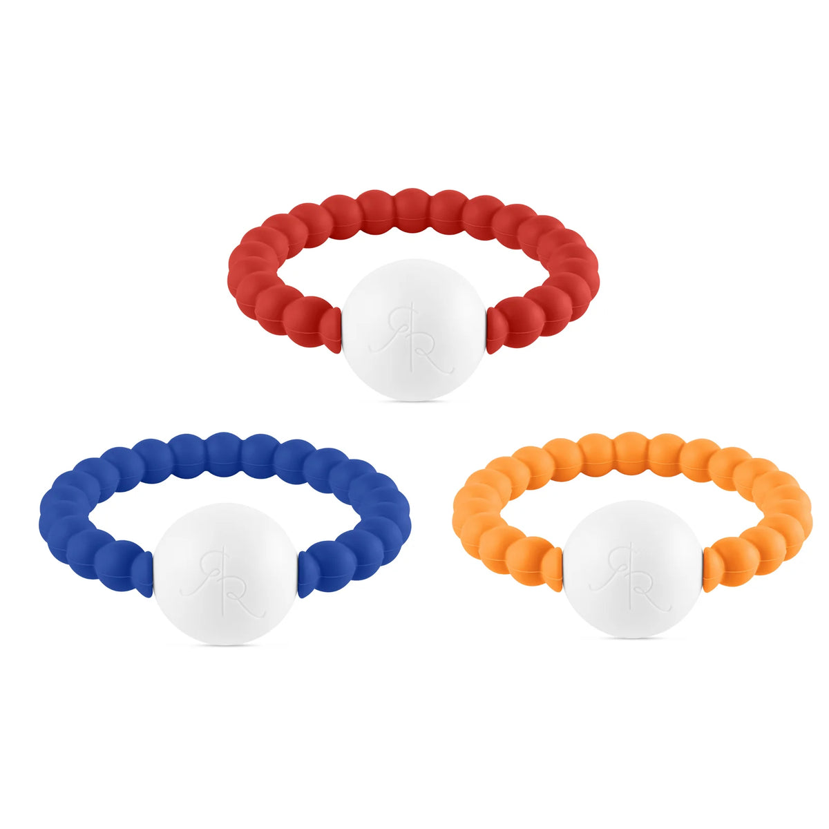 Silicone Baby Teether Rattle 3-Pack in Multiple Colors for Teething and Early Sensory Play — 3 Pack Flame