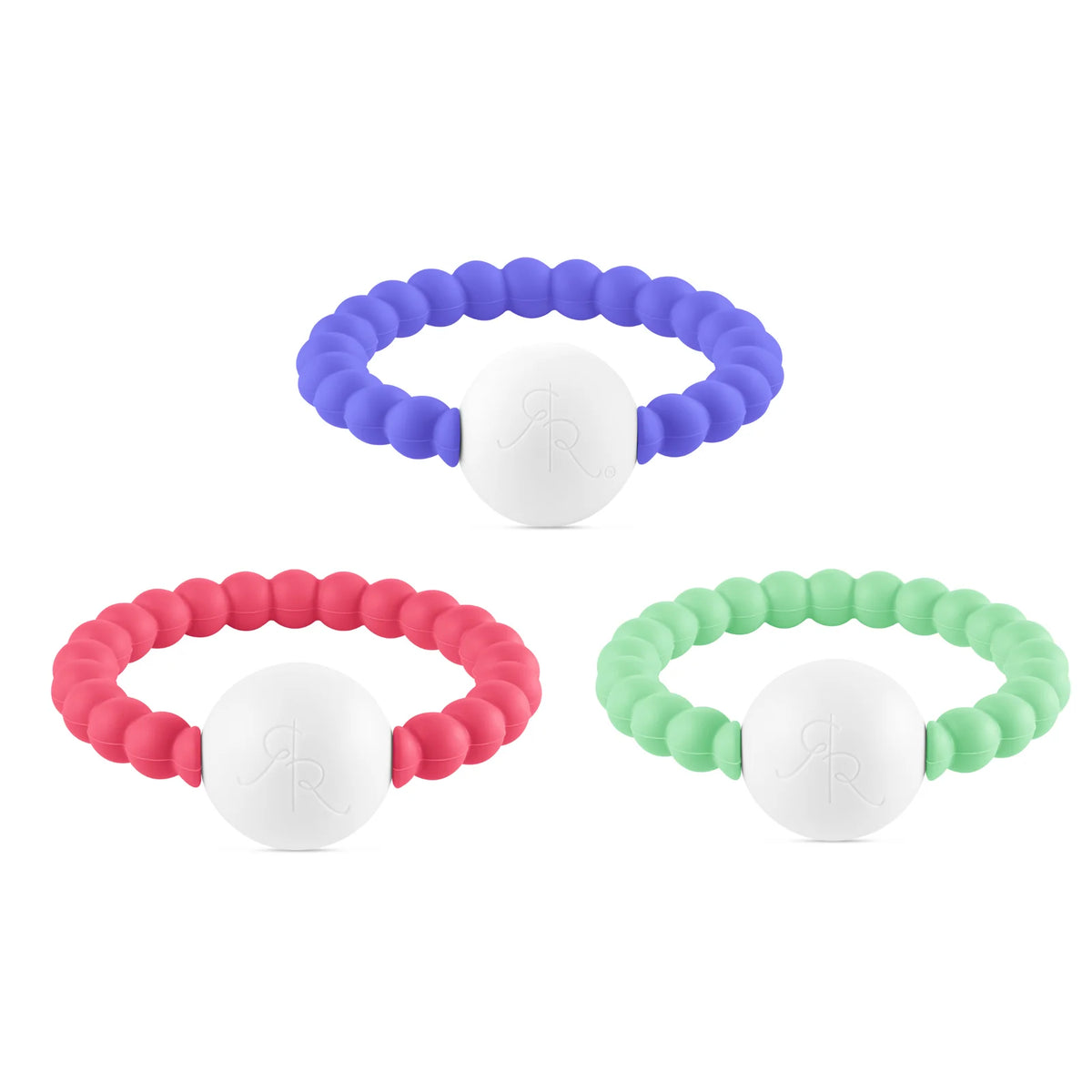 Silicone Baby Teether Rattle 3-Pack in Multiple Colors for Teething and Early Sensory Play — 3 Pack Iris