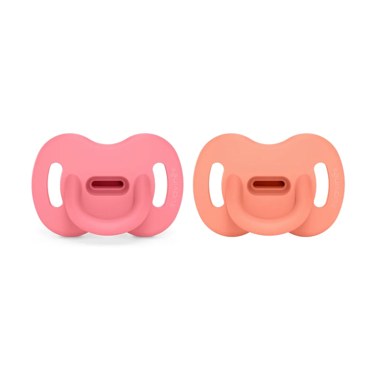 Silicone Pacifier 2 Pack with a Reversible Physiological Nipple and Soft — Fuchsia / Peach / 0-6mo / Fuchsia / Peach / 6-18mo