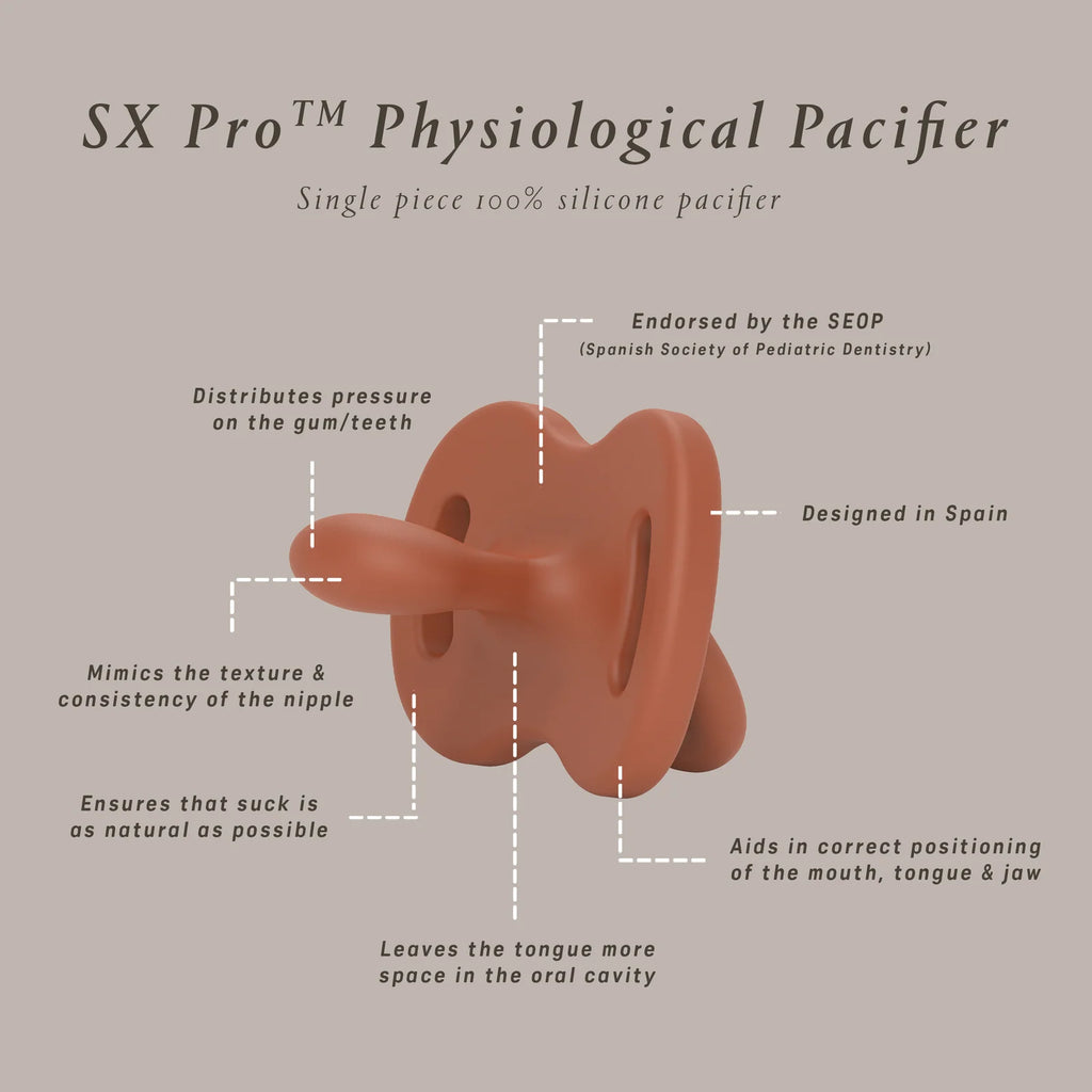 Silicone Pacifier 2 Pack with a Reversible Physiological Nipple and Soft Single-Piece Construction