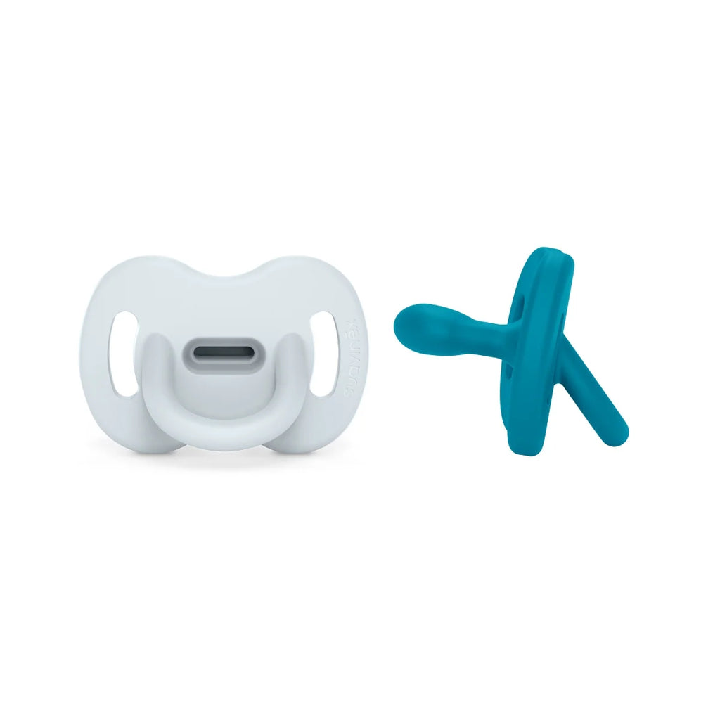 Silicone Pacifier 2 Pack with a Reversible Physiological Nipple and Soft Single-Piece Construction