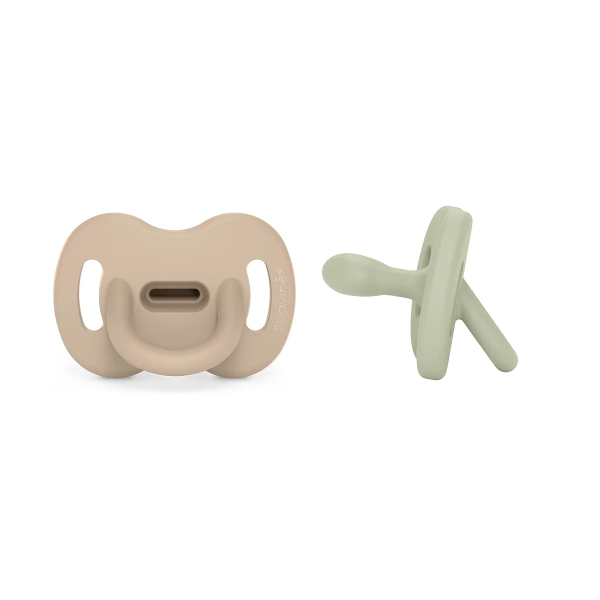 Silicone Pacifier 2 Pack with a Reversible Physiological Nipple and Soft Single-Piece Construction